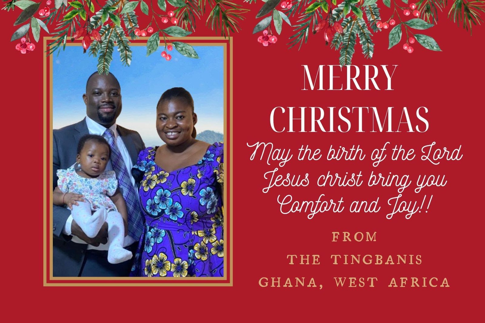 Tingbani Christmas Card - Merry Christmas - May the Birth of the Lord Jesus Christ Bring you Comfort and Joy!