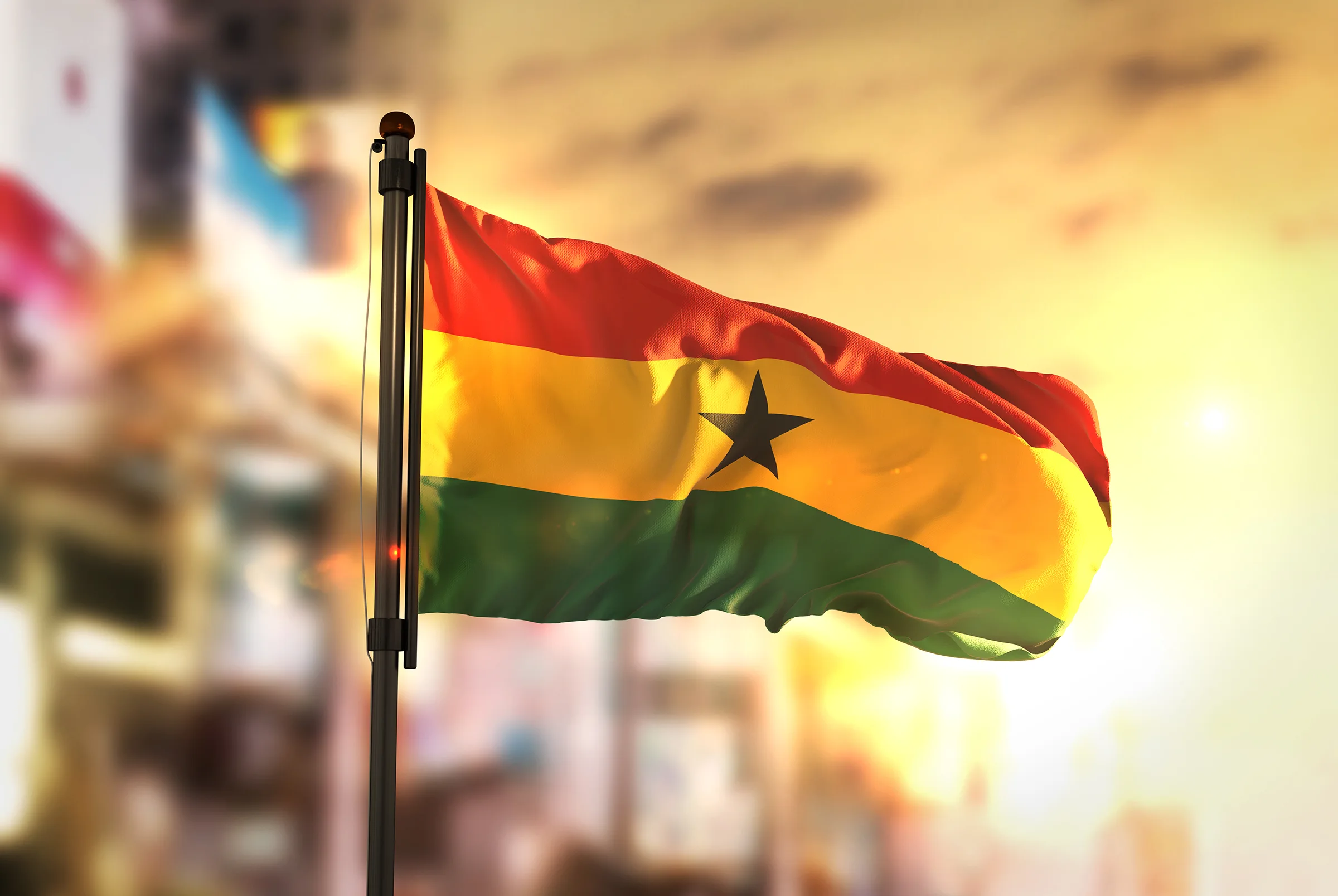Flag of Ghana at Sunrise